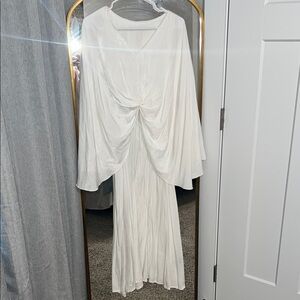 Elegant White Draped Maxi Dress